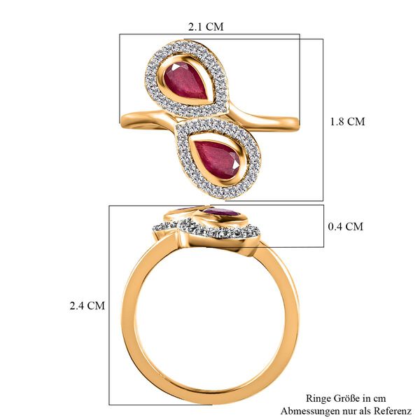 Afrikanischer Rubin (Fissure gef&uuml;llt) und wei&szlig;er Zirkon-Ring, 925 Silber vergoldet (Gr&ouml;&szlig;e 20.00) ca. 1.60 ct image number 7