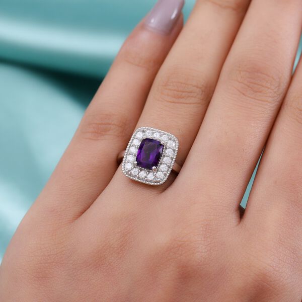 Marokkanischer Amethyst und Zirkon Halo Ring 925 Silber Platin-&Uuml;berzug image number 3