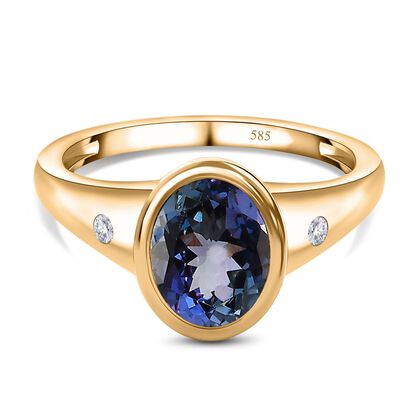 AAA Pfau Tansanit, Wei&szlig;er Diamant Ring 585 Gold (Gr&ouml;&szlig;e 18.00) ca. 2,60 ct