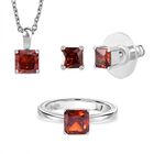 3er Set - Roter Zirkonia Anhänger mit Kette, Ring und Ohrringe (Größe 18.00), Edelstahl