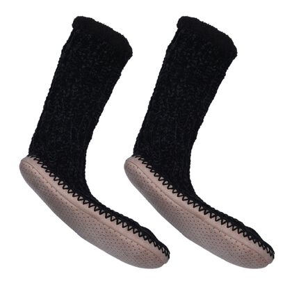 1 paar rutschfeste und gestrickte Hausschuhe mit Fellfutter, Größe L, Schwarz