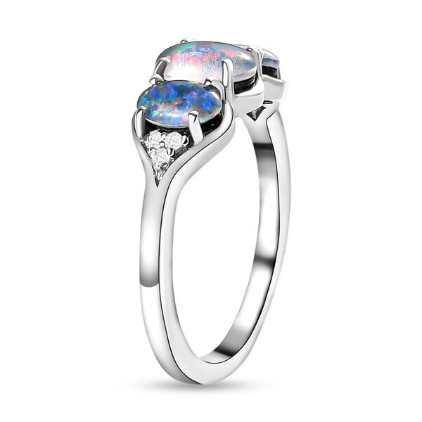 Boulder Opal Triplett und Trilogie-Zirkon Ring, 925 Silber platiniert, 1,53 ct. image number 4