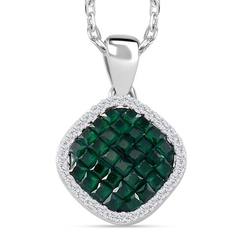 Grüner und weißer Zirkonia Halo Anhänger mit 45cm Kette image number 0