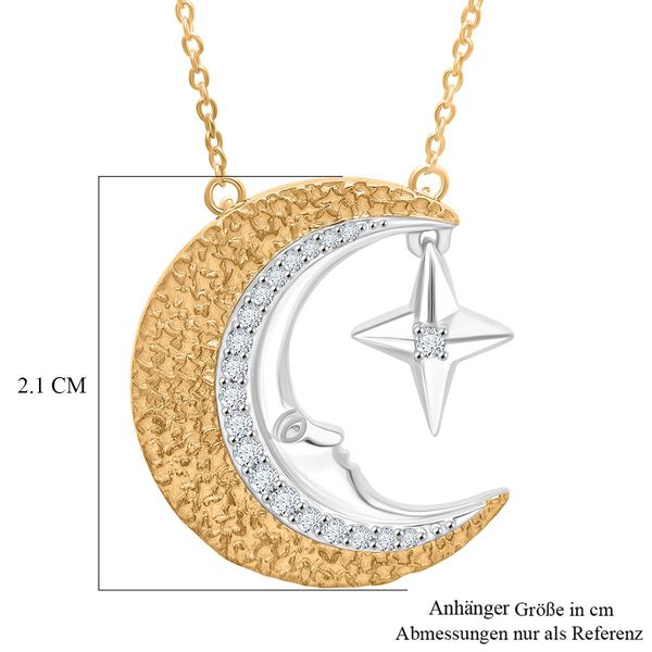 GP - Kanchanaburi Blauer Saphir, Wei&szlig;er Diamant Schmuckset ca. 50 cm, 925 Silber Rhodiniert und 750 Gelbgold Vermeil ca. 0,15 ct. image number 5