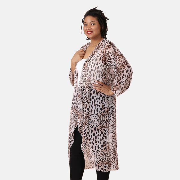 Langer, gemusterter Chiffon Cardigan, One Size, Leopardenmuster, Braun image number 3