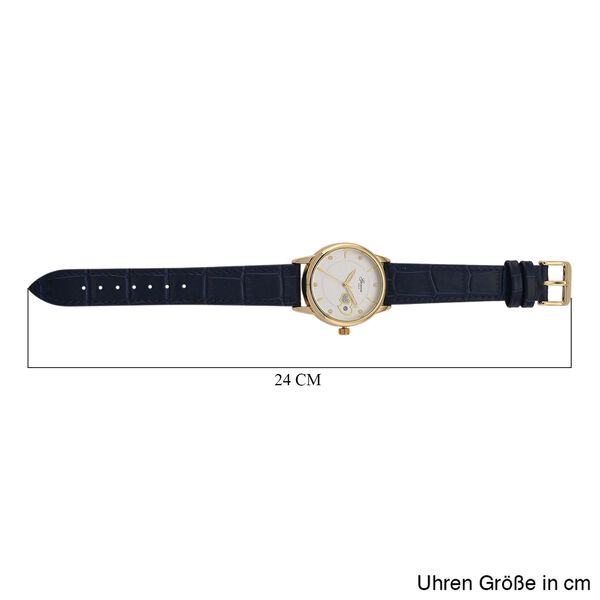 GENOA - Automatik-Armbanduhr mit Herz-Design und Datumsanzeige, Dandong-Uhrwerk, Weißes Zifferblatt, Goldfarben, Blaues Lederarmband, 36 mm image number 7