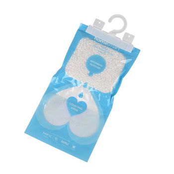 HOME SMART Hanging dehumidifier bag 220g*10  1.N.W: 220g Calcium chloride per bag  2. Without fragrance 3. White or blue hook+customized inner bag(Tymek)+blank outer bag  4.PET / PP 5. bag size:L30 x W16cm 6. G.W 250g