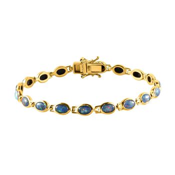 Boulder Opal Triplette-Armband, ca. 19 cm, 925 Silber vergoldet ca. 6.19 ct