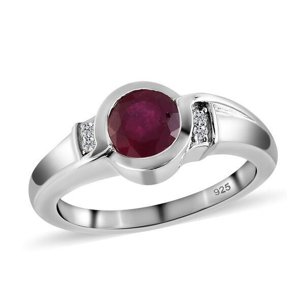 Afrikanischer Rubin und wei&szlig;er Zirkon-Ring, (Fissure gef&uuml;llt), 925 Silber platiniert image number 4