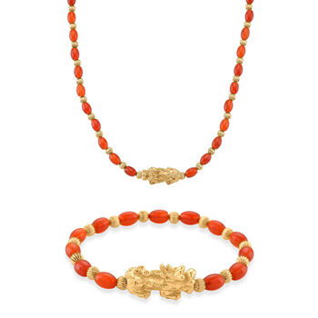 Rote Achat Pixiu Halskette und Armband
