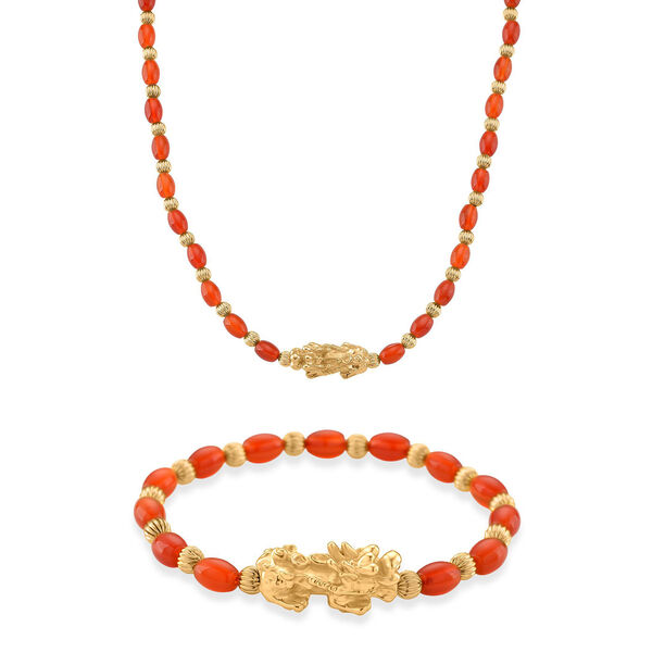 Rote Achat Pixiu Halskette und Armband