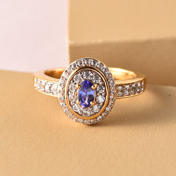 AAA Tansanit und Zirkon-Ring, 925 Silber vergoldet  ca. 0,75 ct image number 2