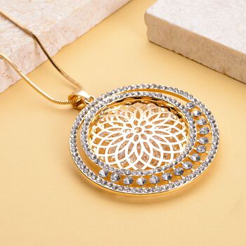 Wei&szlig;er Kristall Mandala-Anh&auml;nger mit Kette, goldfarben