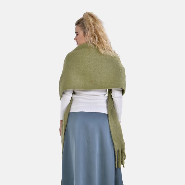Oversized Damen Winterschal mit Fransen, Khaki image number 2
