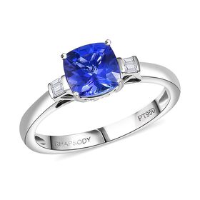 Rhapsody AAAA Tansanit, Weißer Diamant Ring 950 Platin (Größe 20.00) ca. 2,06 ct