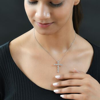Wei&szlig;er Diamant Kreuz-Anh&auml;nger mit Kette, 925 Silber platiniert ca. 0.10 ct