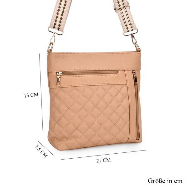 Crossbody-Tasche mit Steppmuster und Schultergurt, 3 Reißverschlussfächer, 21x13x7,5cm, Beige image number 7