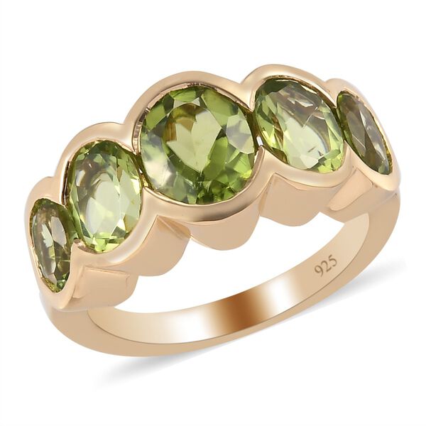 Peridot 5 Stein Ring 925 Silber 585 Vergoldet image number 4