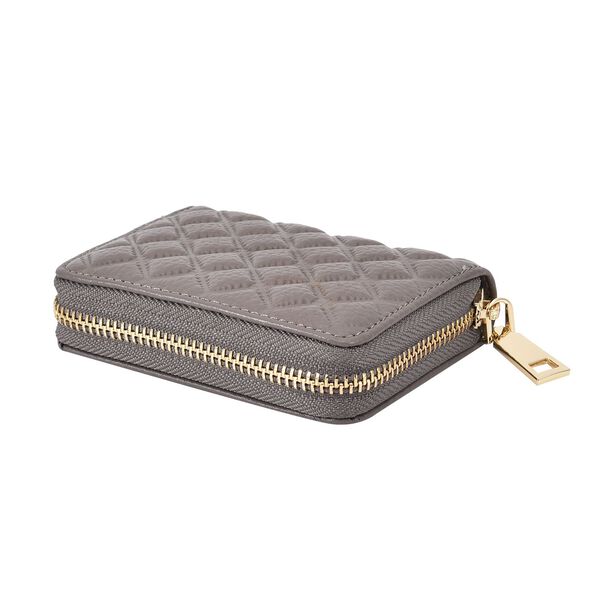 Close out Deal - Rautenf&ouml;rmig gesteppte Brieftasche aus 100% echtem Leder, 10x2x9cm, grau image number 3