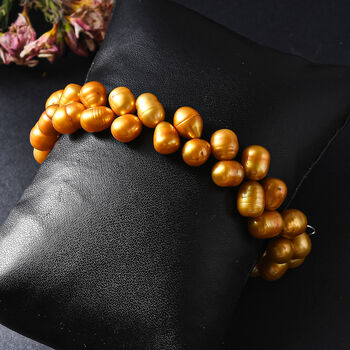 Golden gef&auml;rbtes S&uuml;&szlig;wasserperle Armband, 19+5cm