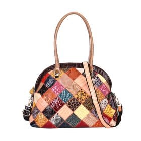 Chaos By Elsie - Farbenfrohe Echtleder Crossbody Tasche, Patchwork-Rhombenmuster