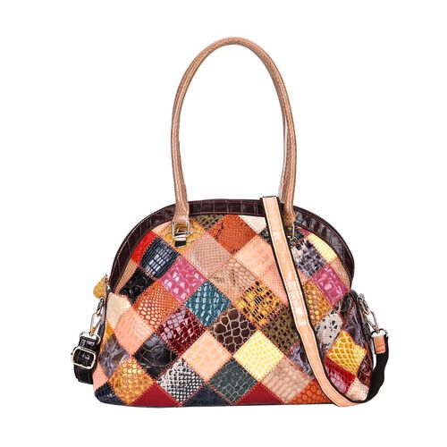 Chaos By Elsie - Farbenfrohe Echtleder Crossbody Tasche, Patchwork-Rhombenmuster image number 0