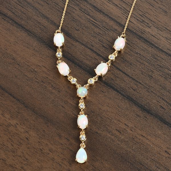 Nat&uuml;rliche, &auml;thiopische Opal und Zirkon-Halskette, 45 cm, 925 Silber Gelbgold Vermeil ca. 2,95 ct image number 2