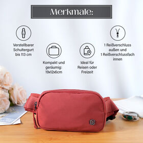 Nylon Crossbody Tasche in Ziegelrot mit praktischen Fächern, 19x12x6cm