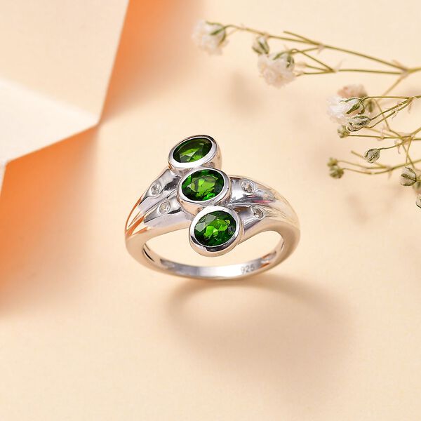 AA nat&uuml;rlicher Chromdiopsid und Zirkon-Ring - 1,28 ct. image number 2