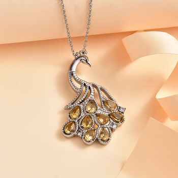 Citrin, Wei&szlig;er Zirkon Anh&auml;nger mit Kette, 316L Edelstahl ca. 4.35 ct