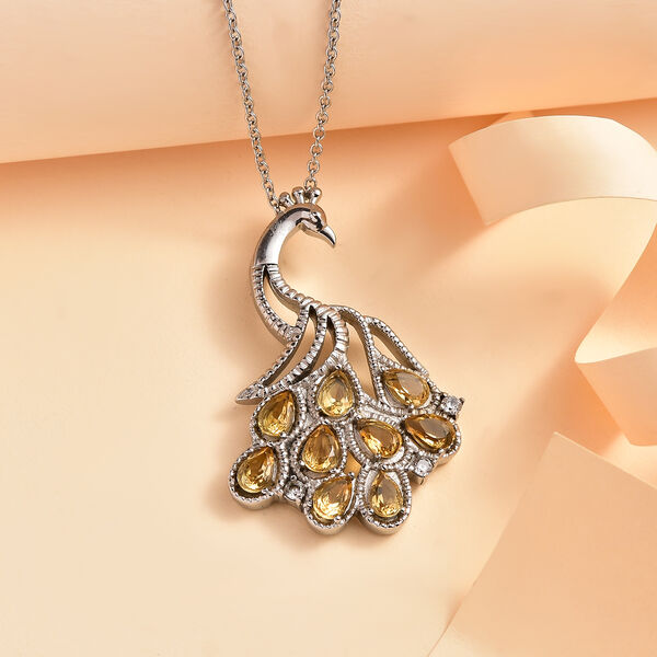 Citrin, Wei&szlig;er Zirkon Anh&auml;nger mit Kette, 316L Edelstahl ca. 4.35 ct image number 1