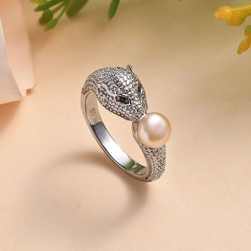 Rosa Süßwasser Perle und schwarzer Spinell Ring image number 1