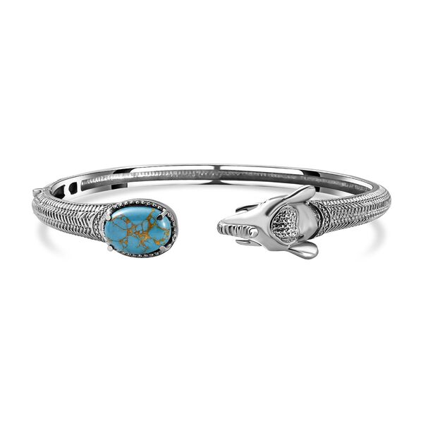 Blaues T&uuml;rkis Armreif ca. 19 cm Edelstahl ca. 5,12 ct