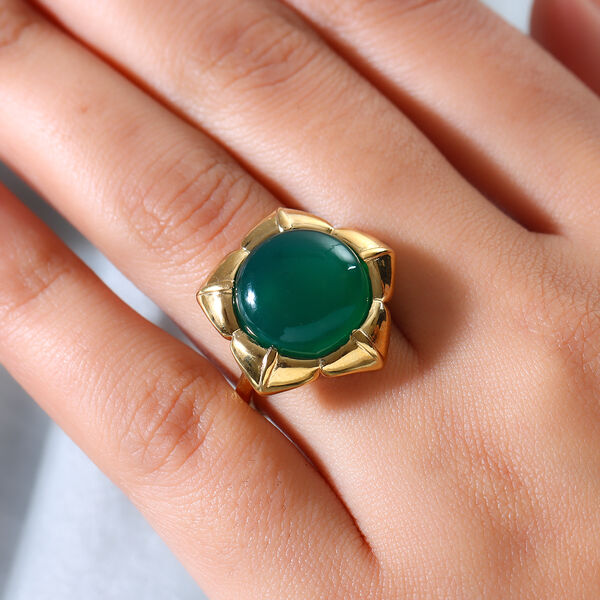 Gr&uuml;ner Onyx-Ring, Ionenbeschichtetes Messing, 750 Gelbgold vergoldet  ca. 7,83 ct image number 3