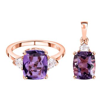 Rose De France Amethyst Schmuckset 925 Silber Ros&eacute;gold Vermeil ca. 6,30 ct.