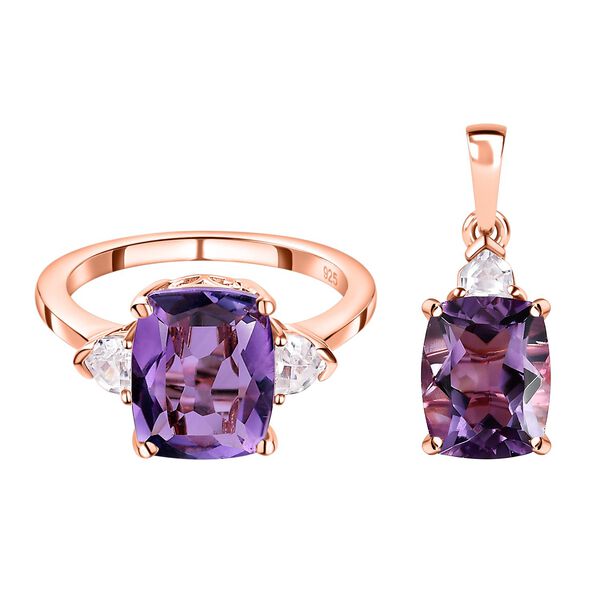 Rose De France Amethyst Schmuckset 925 Silber Ros&eacute;gold Vermeil ca. 6,30 ct.