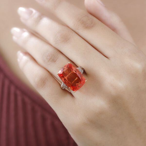 AAA Padparadscha Triplette Quarz, weißer Zirkon Ring, ca. 15,57 ct. image number 3