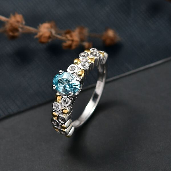 D'Joy AA Blauer Zirkon, Weißer Zirkon Ring 925 Silber platiniert und vergoldet (Größe 17.00) ca. 1,55 ct image number 1