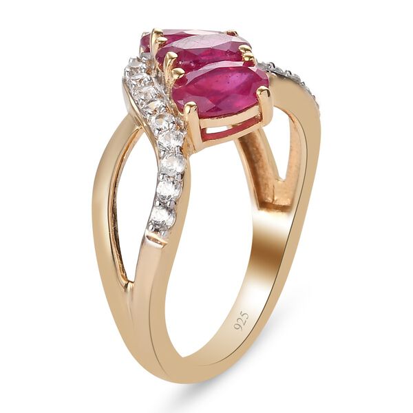 Fissure gefüllt Rubin und Zirkon Ring 925 Silber 585 Vergoldet image number 5