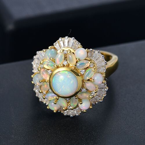 Ballerina Bloom AA Natürlicher, äthiopischer Welo Opal Ring 925 Silber 750 Gelbgold Vermeil (Größe 21.00) ca. 3.11 ct image number 1