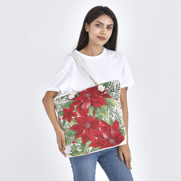 Jacquard gewebte Jute-Tasche mit Amaryllis Design, 42x34 cm image number 3