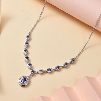 Tansanit und Zirkon 45cm Halskette, 925 Silber rhodiniert - 2,58 ct.
