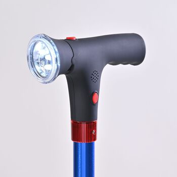 Klappbarer Smart-Walking-Stick mit drehbarem LED-Frontlicht und SOS-Alarm, Blau