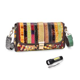 Chaos by Elsie Crossbody-Tasche aus echtem Leder, RFID-Schutz und Mini-Taschenlampe, 28x10x18 cm, Mehrfarbig