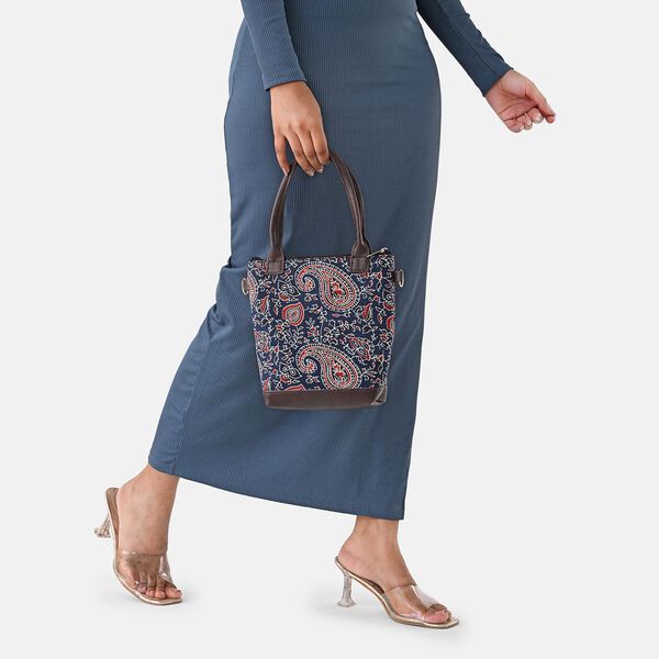 Crossbody Baumwolle, Blockprint, 25.4 x 23 cm, Blau image number 2