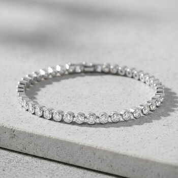 Wei&szlig;es Rund-Schliff Zirkonia 19cm Armband in Silberton