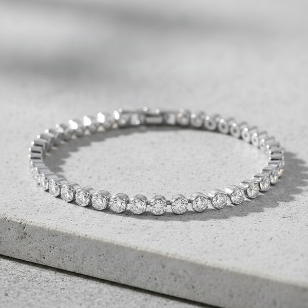 Wei&szlig;es Rund-Schliff Zirkonia 19cm Armband in Silberton image number 1