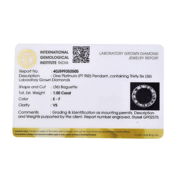 LUXURIANT IGI zertifizierter VS-EF Labor Diamant Anh&auml;nger in 950 Platin - 1 ct. image number 6