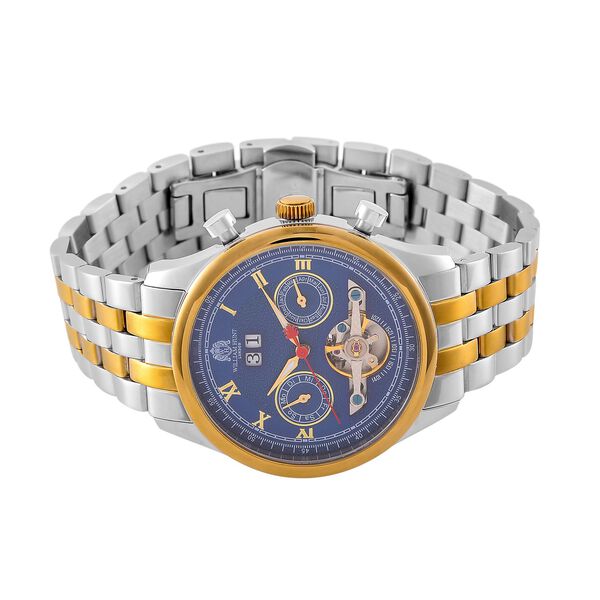 WILLIAM HUNT zweifarbige, wasserdichte Uhr mit Automatikwerk und blauem Zifferblatt, 20cm image number 4