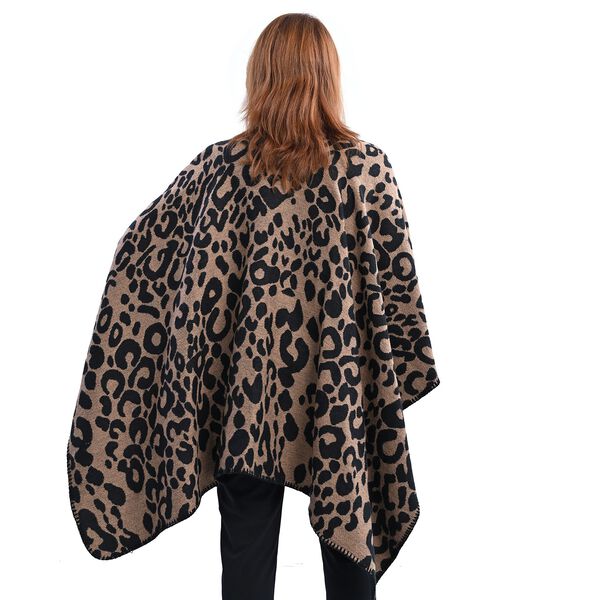 TAMSY Strick Kimono, Leoprardenmuster, Einheitsgr&ouml;&szlig;e Braun und Schwarz image number 1